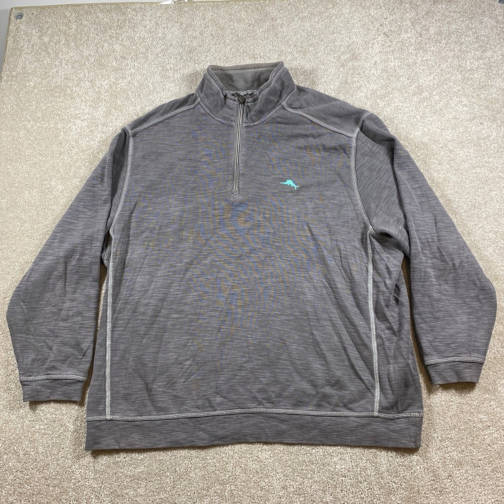 Tommy Bahama Pullover Mens 2XLB Gray Space Dye Cotton Tencel Quarter Zip